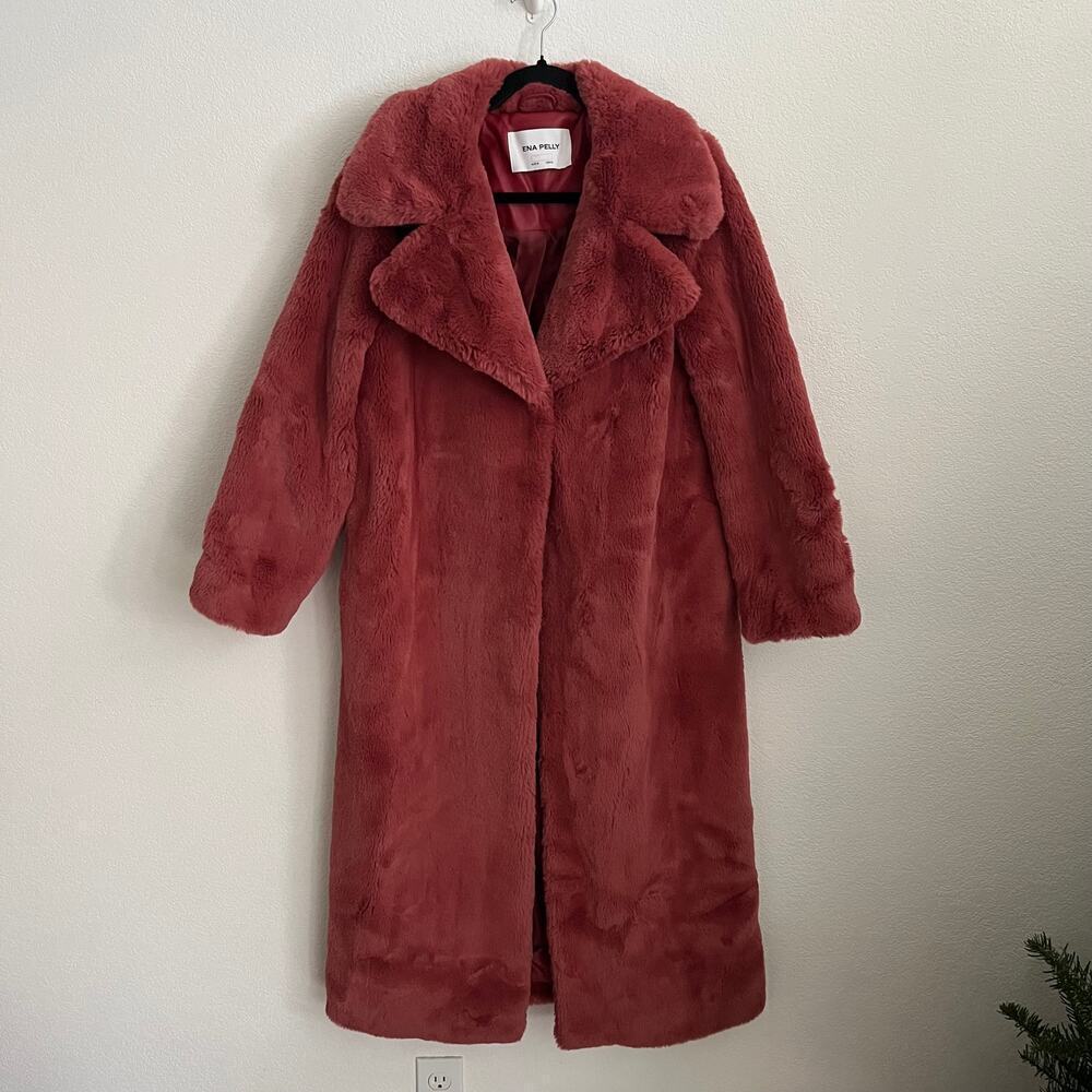 Ena Pelly Red Faux Fur Teddy Longline Oversized Coat - Picture 2 of 6